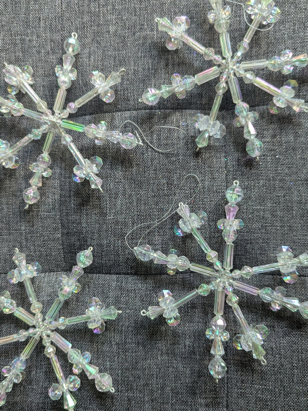 Iridescent Beaded Snowflake Ornaments - Set of 4